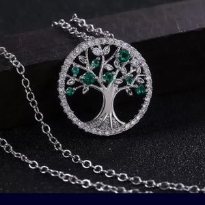 Tree of life green cubic zirconia necklace